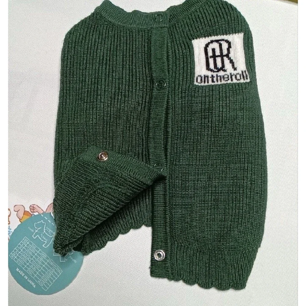 On the Roll Green Knit Dog Sweater Button Closure